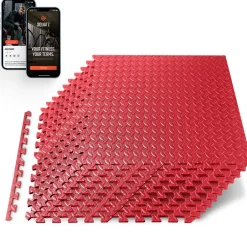 Exercise Mat 10 Pcs - Cushioned EVA Foam, Non-Skid, Easy Assembly, Red<SQUATZ
