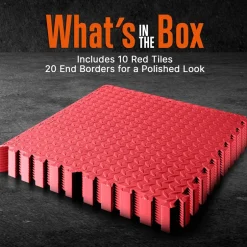 Exercise Mat 10 Pcs - Cushioned EVA Foam, Non-Skid, Easy Assembly, Red<SQUATZ