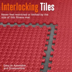 Exercise Mat 10 Pcs - Cushioned EVA Foam, Non-Skid, Easy Assembly, Red<SQUATZ
