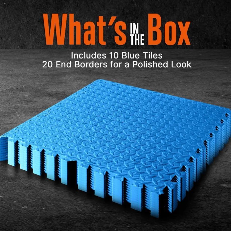 Exercise Mat 10 Pcs, Cushioned EVA Foam, Non-Skid, Easy Assembly, Blue<SQUATZ Discount