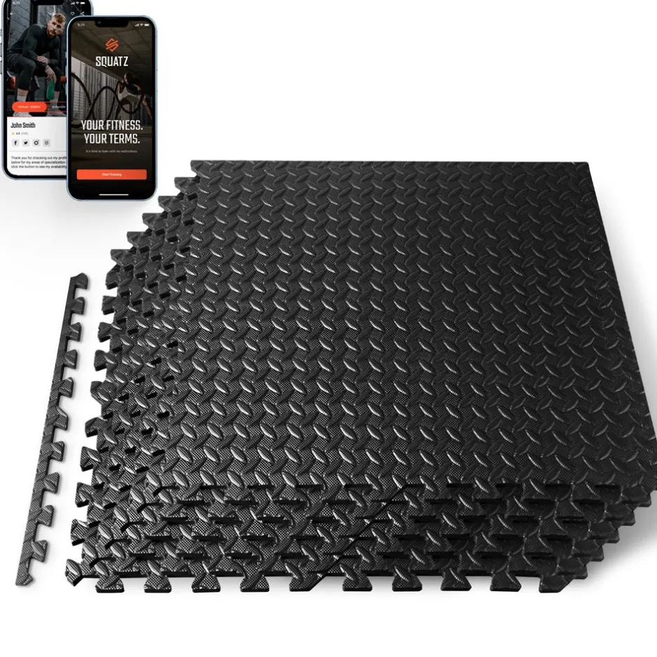 Exercise Mat 6-Piece Set, Cushioned EVA Foam, Non-Skid, Easy Assembly<SQUATZ
