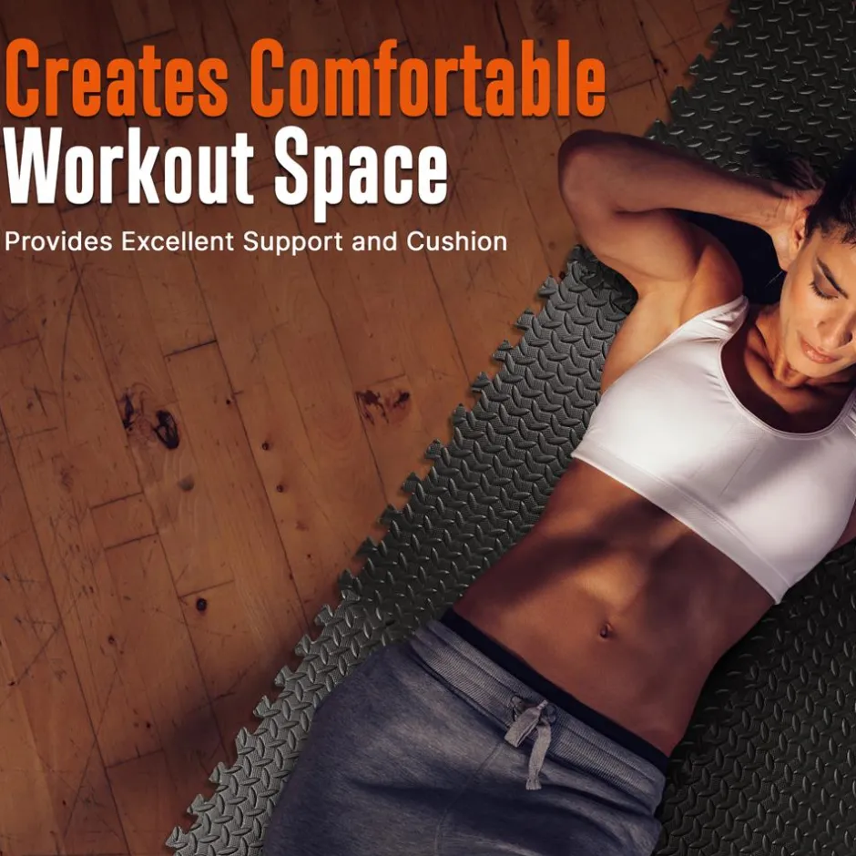 Exercise Mat 6-Piece Set, Cushioned EVA Foam, Non-Skid, Easy Assembly<SQUATZ