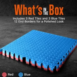 Exercise Mat Set, Cushioned EVA Foam, Non-Skid, Easy Assembly, Red/Blue<SQUATZ Discount