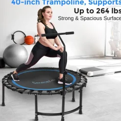 Foldable Mini Trampoline, Aerobic Fitness, Adjustable Handrail, 264 lbs Capacity<SereneLife Discount