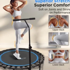 Foldable Mini Trampoline, Aerobic Fitness, Adjustable Handrail, 264 lbs Capacity<SereneLife Discount
