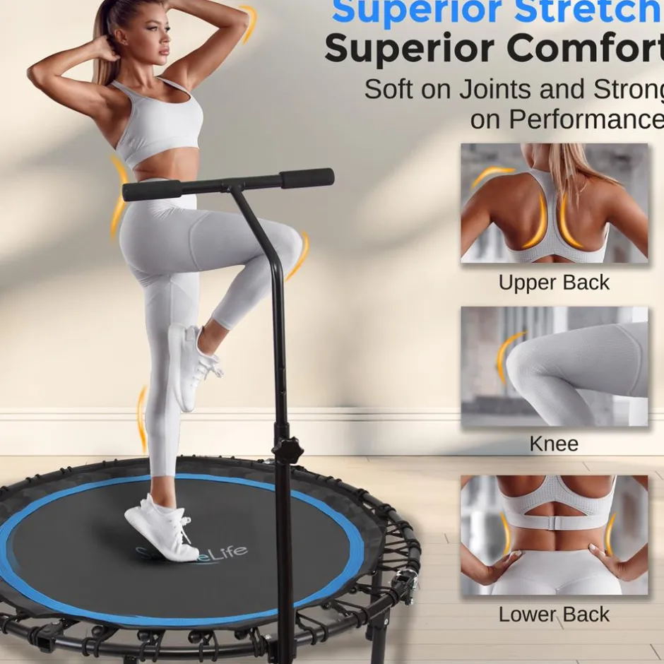 Foldable Mini Trampoline, Aerobic Fitness, Adjustable Handrail, 264 lbs Capacity<SereneLife Discount
