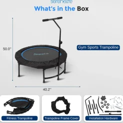 Foldable Mini Trampoline, Aerobic Fitness, Adjustable Handrail, 264 lbs Capacity<SereneLife Discount