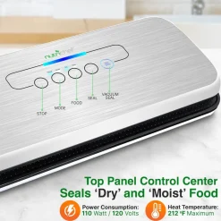 Food Vacuum Sealer - Extend Shelf Life, High Suction, Silver<NutriChef Clearance