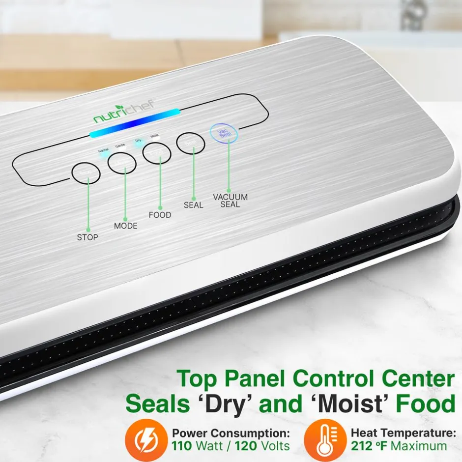 Food Vacuum Sealer - Extend Shelf Life, High Suction, Silver<NutriChef Clearance