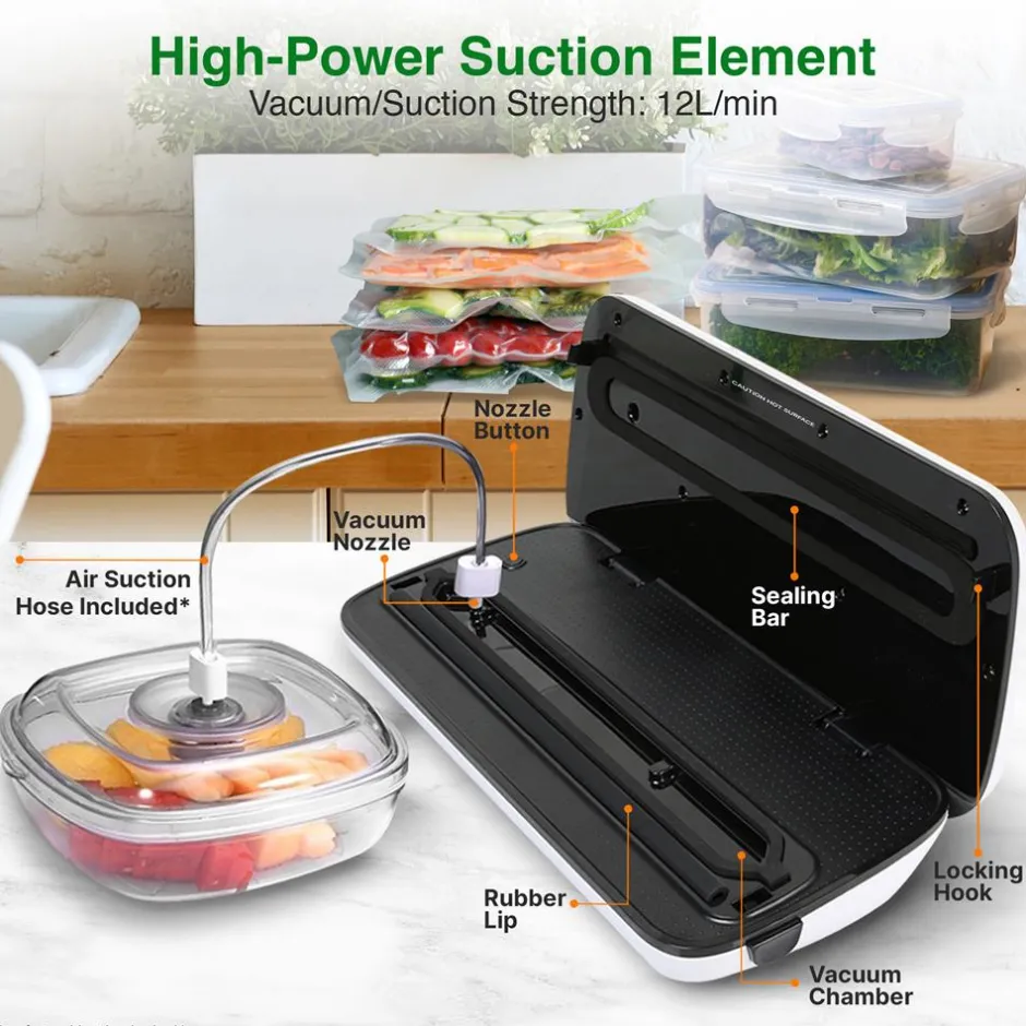 Food Vacuum Sealer - Extend Shelf Life, High Suction, Silver<NutriChef Clearance