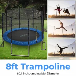 8FT Outdoor Trampoline, Safe Jumping, Reinforced Mat, Blue<SereneLife Hot