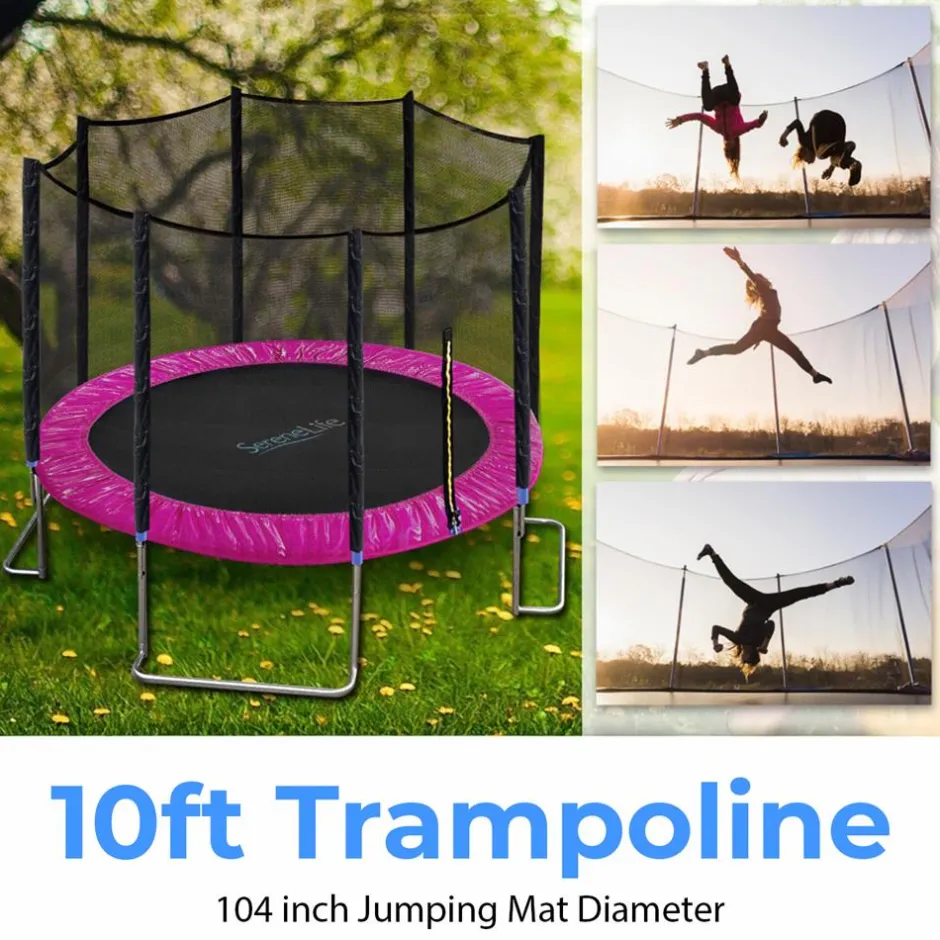 10FT Outdoor Trampoline, Safe Jumping, Reinforced Mat, Pink<SereneLife Sale