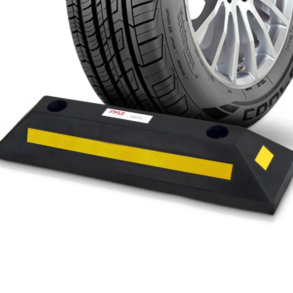 Garage Vehicle Stopper, Parking Safety, Heavy-Duty Rubber, Yellow Strip<Pyle Sale