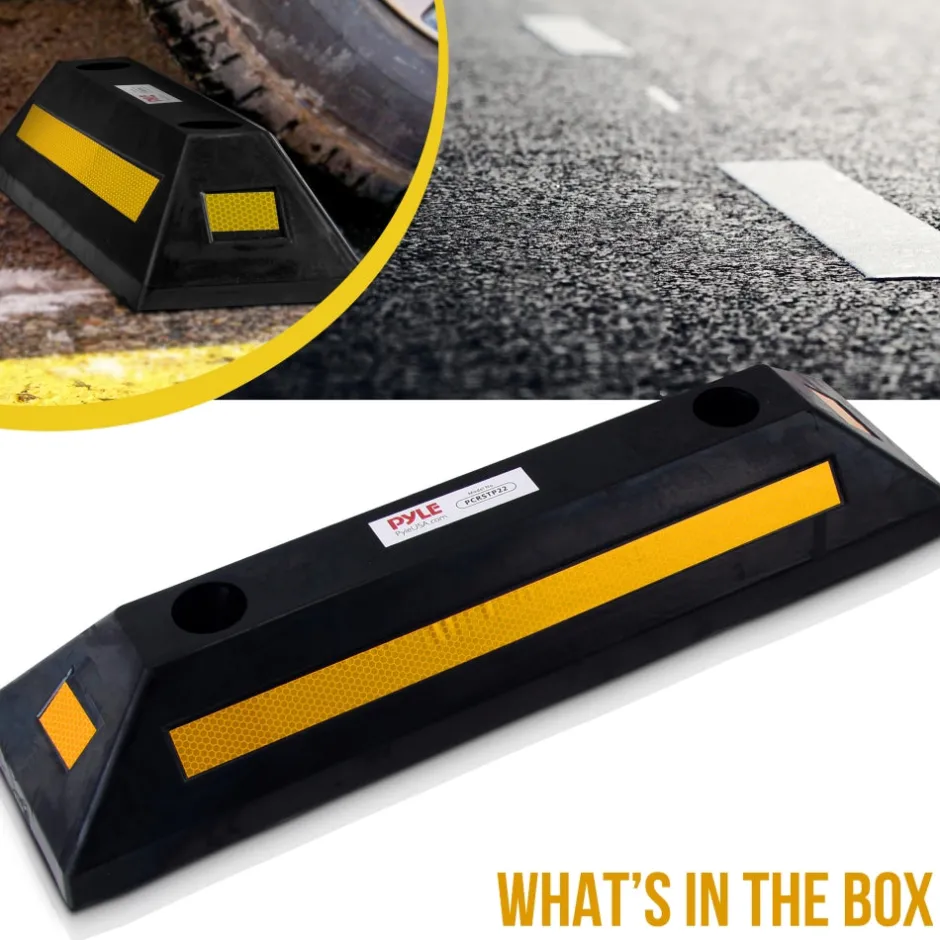 Garage Vehicle Stopper, Parking Safety, Heavy-Duty Rubber, Yellow Strip<Pyle Sale