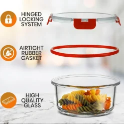 Glass Food Storage Set 24pc Airtight Leak-Proof Borosilicate Red<NutriChef Outlet