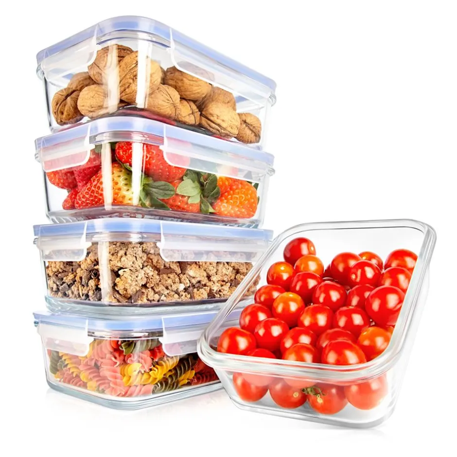 Glass Food Storage Set 10-Piece Leak-Proof Borosilicate Blue Lids<NutriChef Sale