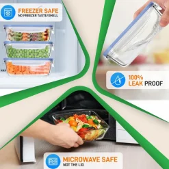 Glass Food Storage Set 10-Piece Leak-Proof Borosilicate Blue Lids<NutriChef Sale