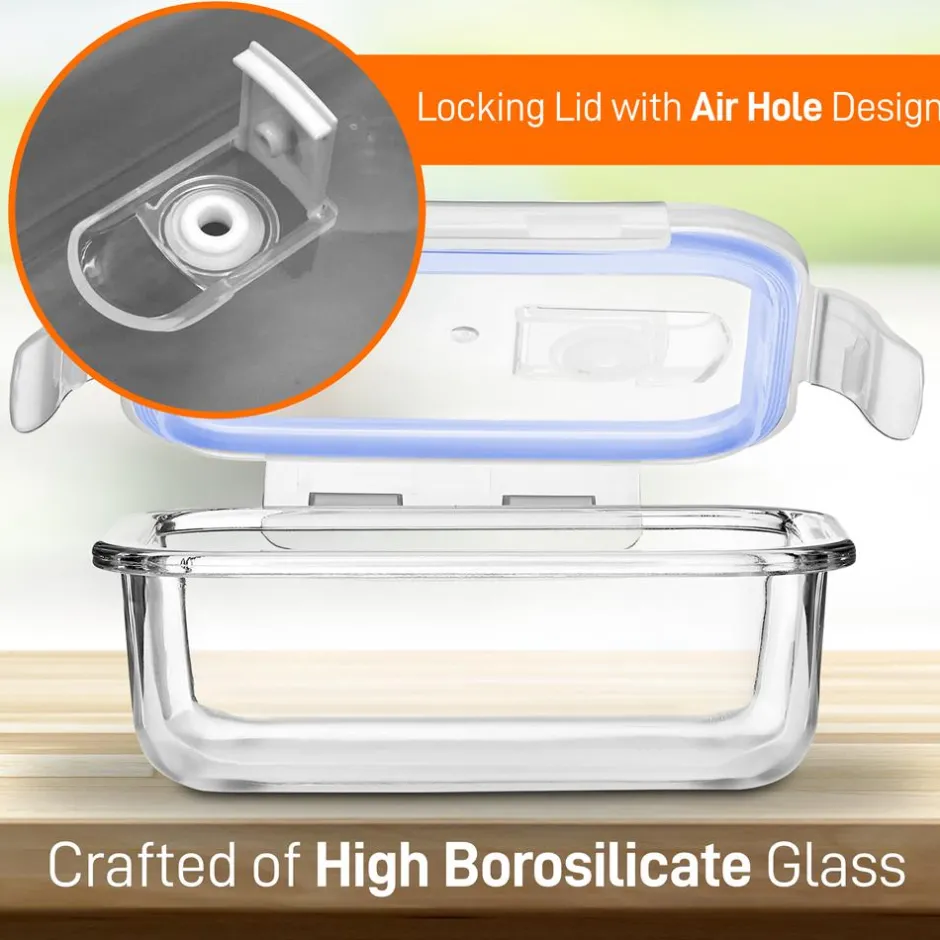 Glass Food Storage Set 10-Piece Leak-Proof Borosilicate Blue Lids<NutriChef Sale