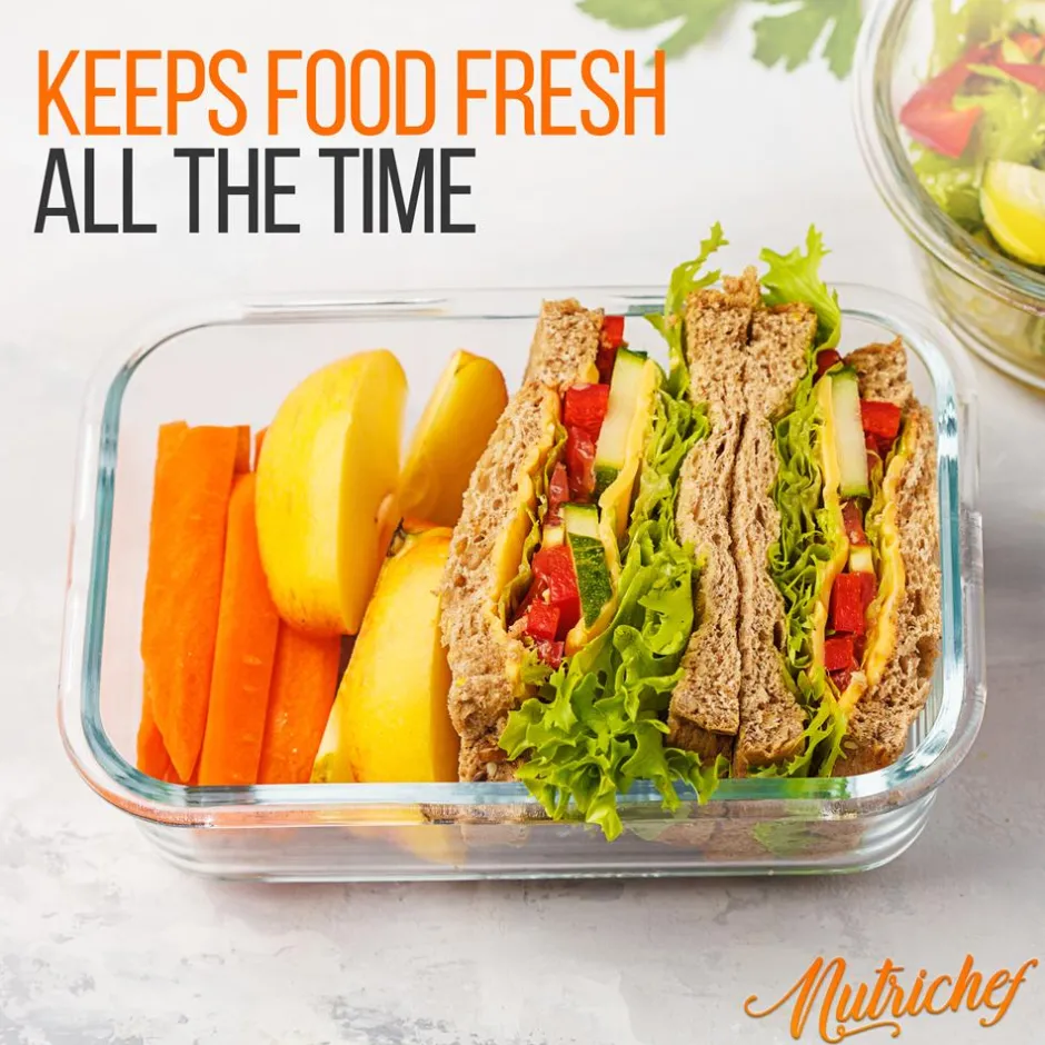 Glass Food Storage Set 10-Piece Leak-Proof Borosilicate Blue Lids<NutriChef Sale