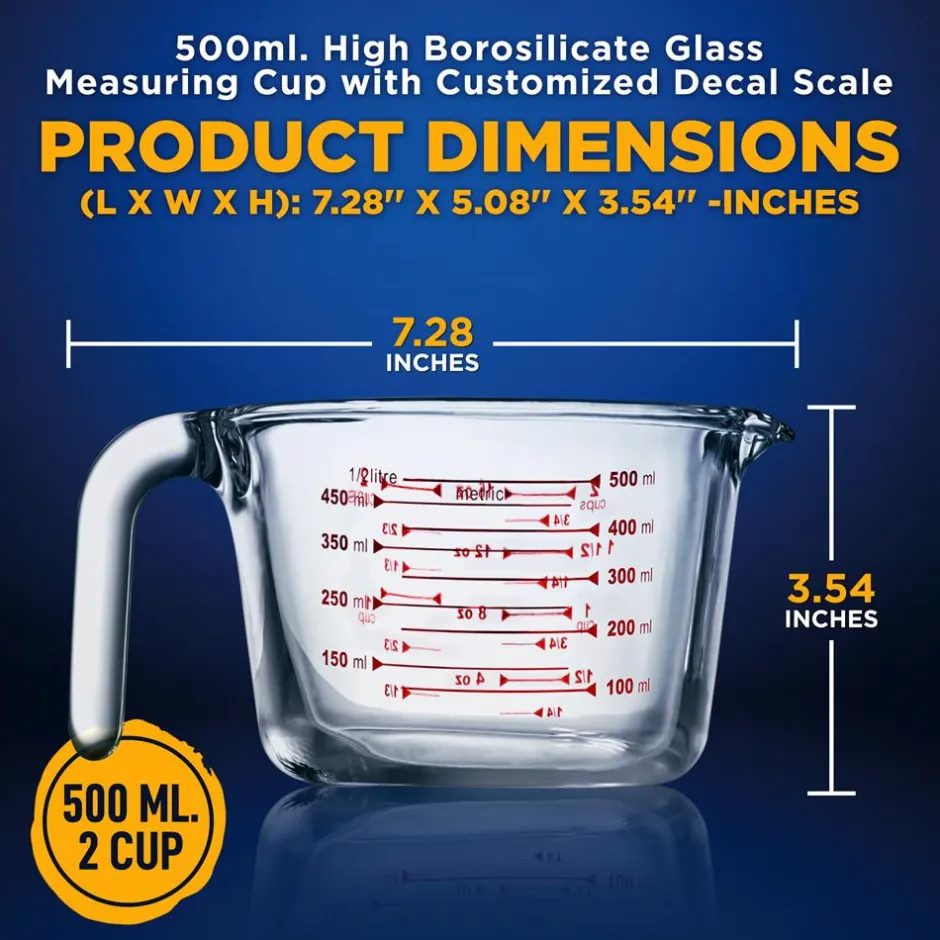 Glass Measuring Cup 500ml Precise Pouring Borosilicate Glass<NutriChef Online
