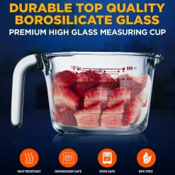 Glass Measuring Cup 500ml Precise Pouring Borosilicate Glass<NutriChef Online