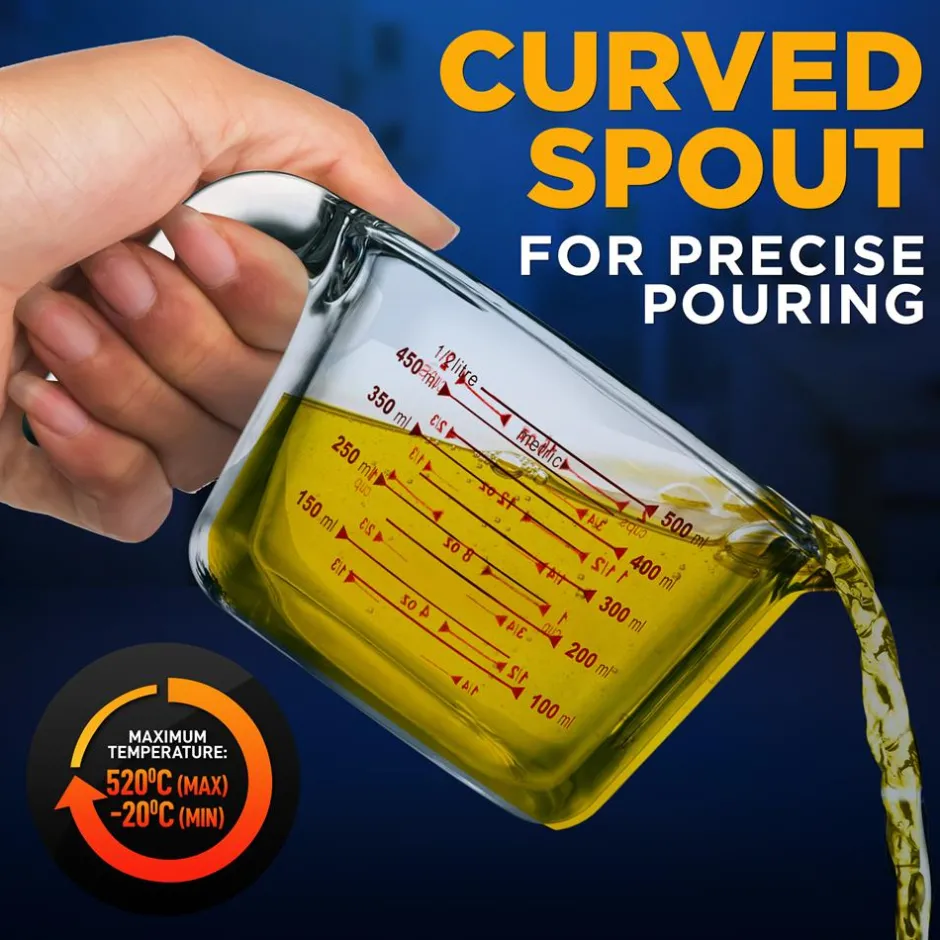 Glass Measuring Cup 500ml Precise Pouring Borosilicate Glass<NutriChef Online
