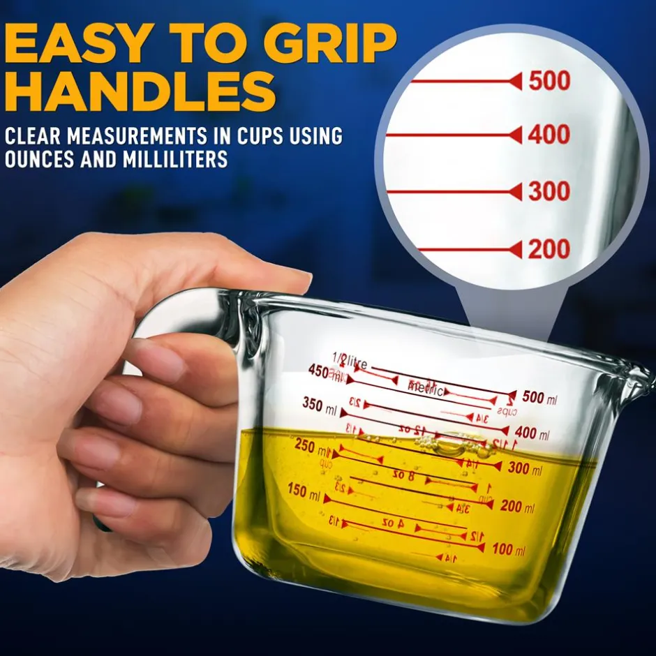 Glass Measuring Cup 500ml Precise Pouring Borosilicate Glass<NutriChef Online