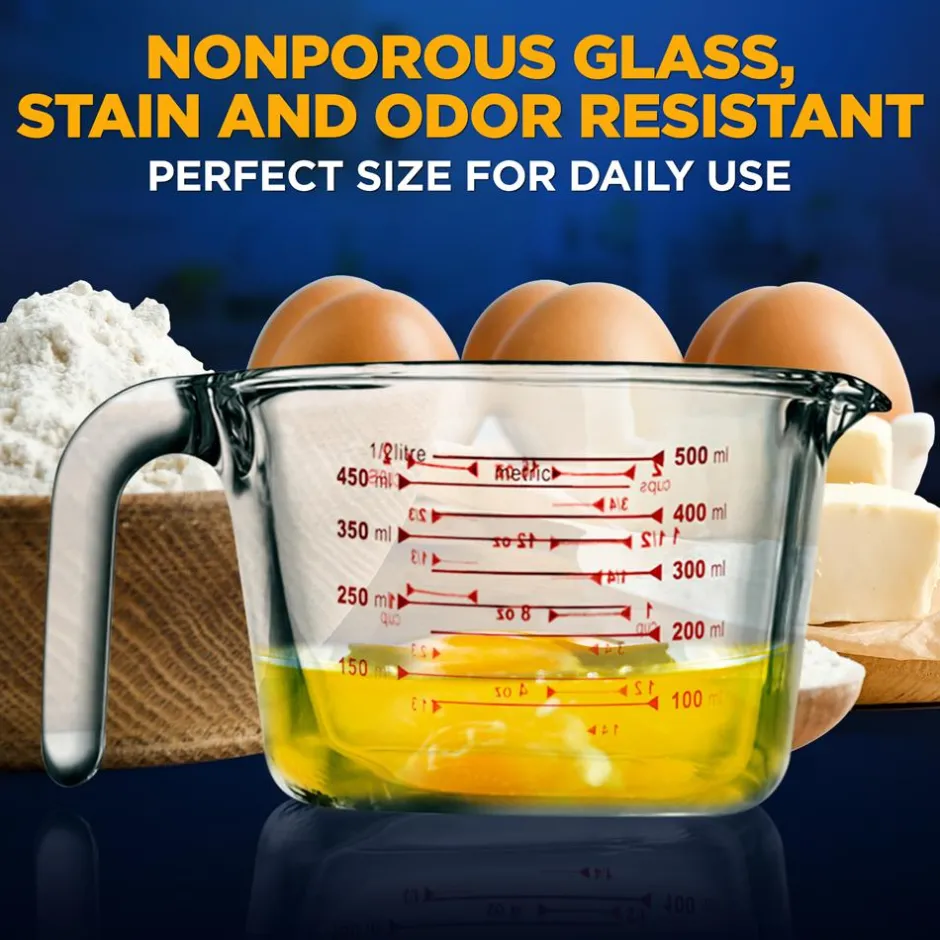 Glass Measuring Cup 500ml Precise Pouring Borosilicate Glass<NutriChef Online