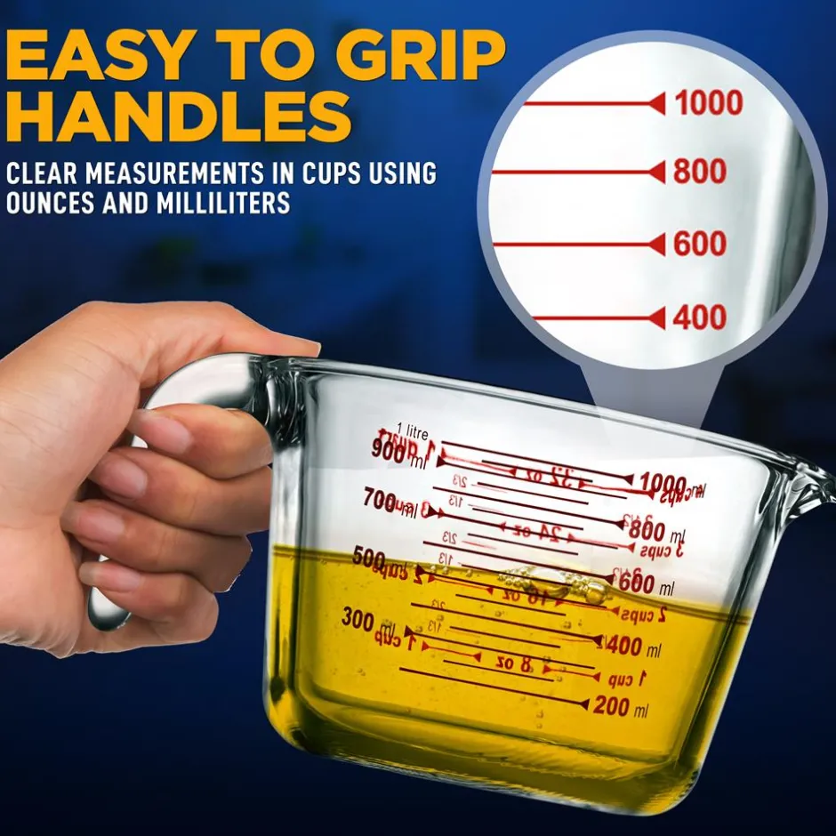 Glass Measuring Cup 1000ml Precise Pouring Borosilicate Heat-Resistant<NutriChef