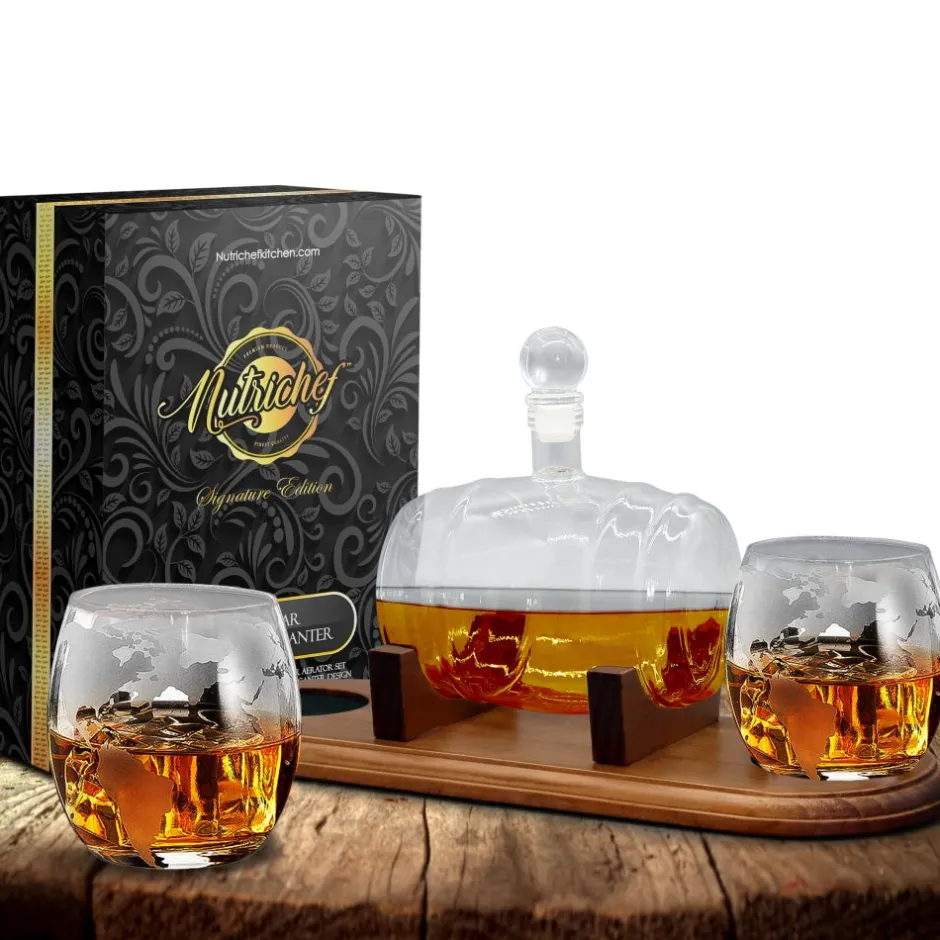Glass Whiskey Decanter Set - Enhances Flavor - 750ml Barrel Design<NutriChef Sale