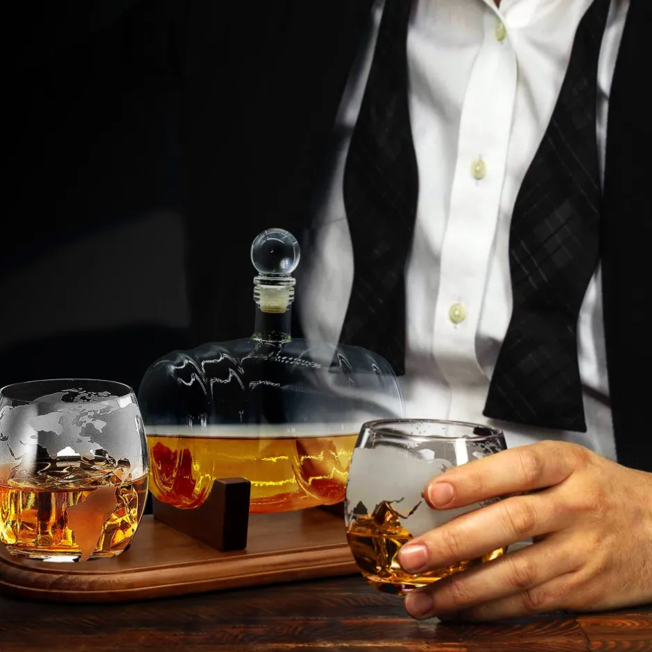 Glass Whiskey Decanter Set - Enhances Flavor - 750ml Barrel Design<NutriChef Sale