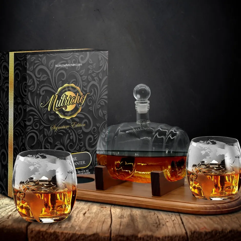 Glass Whiskey Decanter Set - Enhances Flavor - 750ml Barrel Design<NutriChef Sale