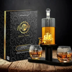 Glass Whiskey Decanter Set - Enhances Flavor - 780ml Clear Glass<NutriChef Clearance