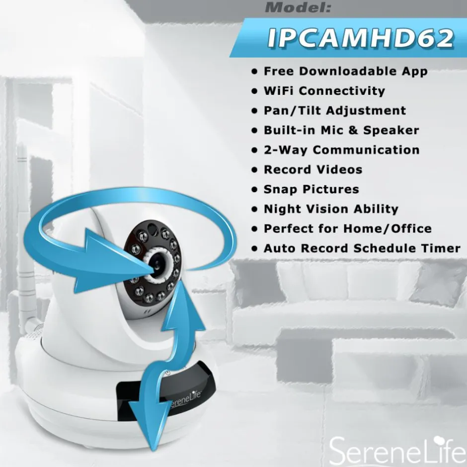 HD Wireless IP Camera, Remote Monitoring, 720p Video, Night Vision<SereneLife Hot