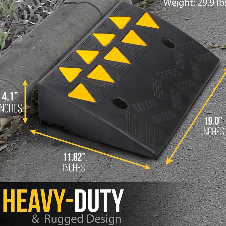Heavy-Duty Curbside Ramp Set, 55,000 lbs Capacity, Yellow Reflective<Pyle Hot