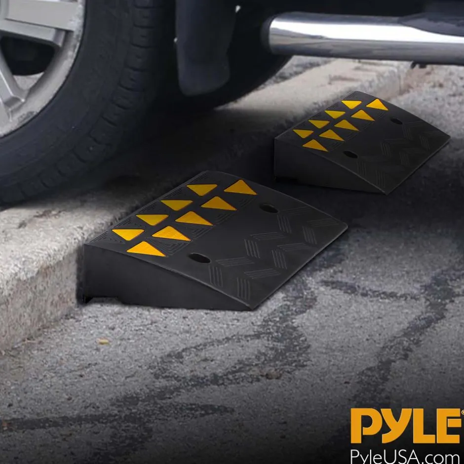 Heavy-Duty Curbside Ramp Set, 55,000 lbs Capacity, Yellow Reflective<Pyle Hot