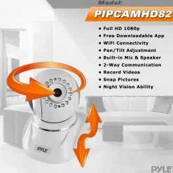 Indoor Wireless IP Camera - Remote Monitoring, HD 1080p, Night Vision, White<Pyle Outlet