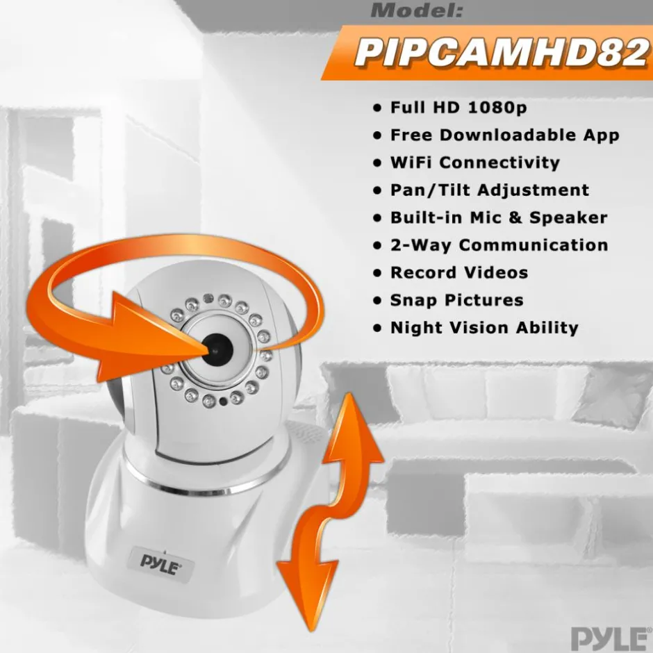 Indoor Wireless IP Camera - Remote Monitoring, HD 1080p, Night Vision, White<Pyle Outlet