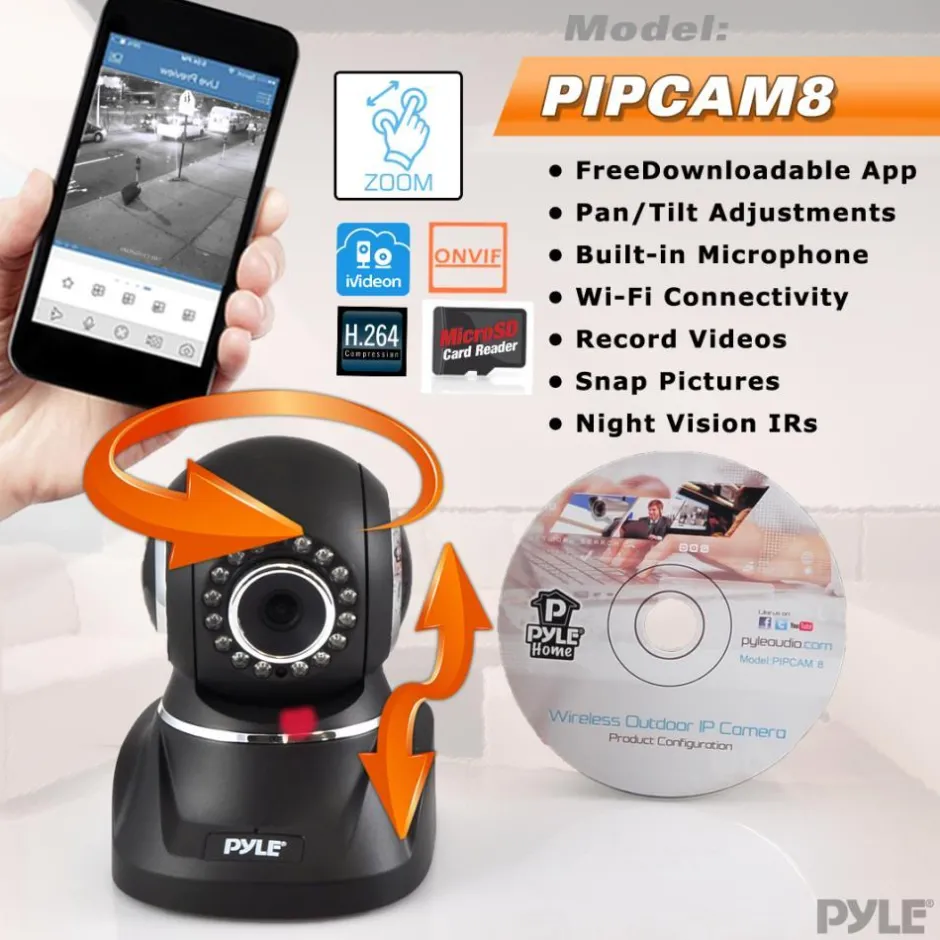 Indoor Wireless Security Camera - Remote Control, 720p HD, Night Vision<Pyle