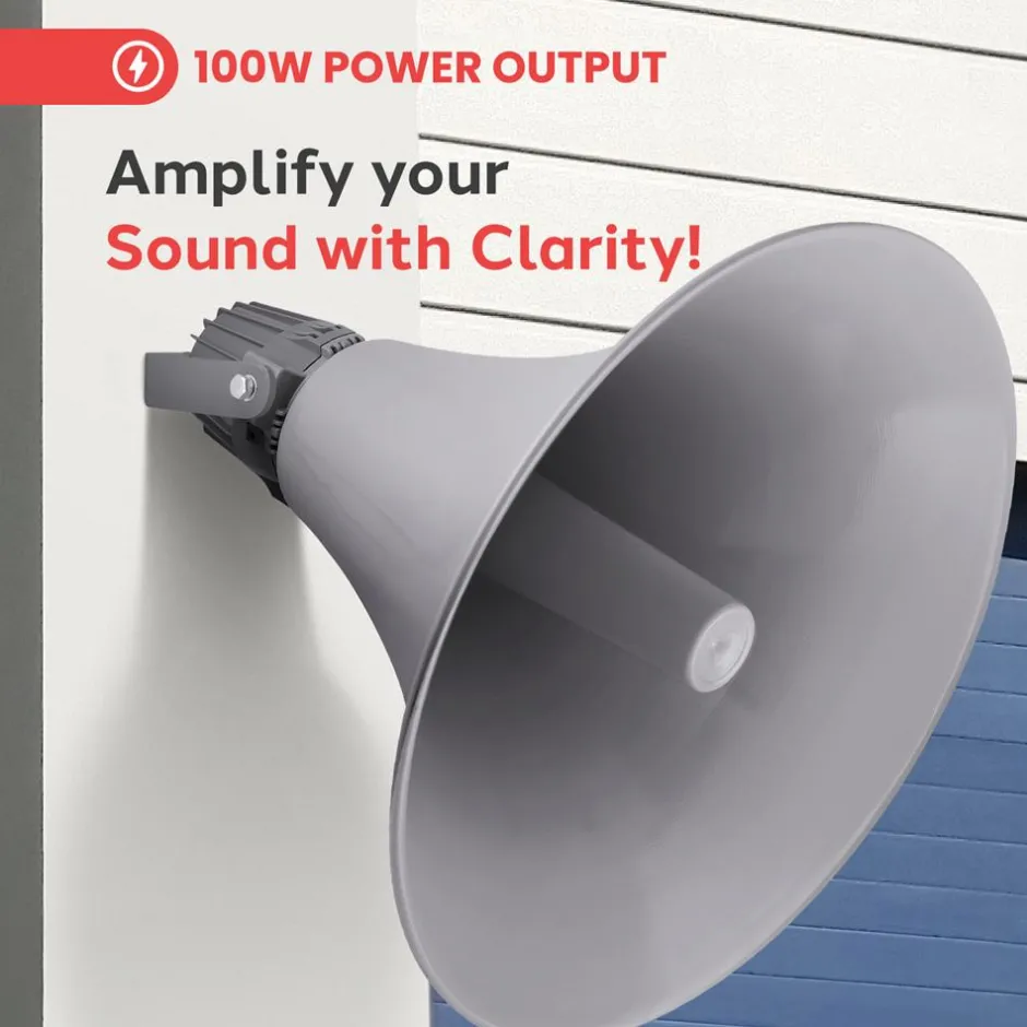 Indoor/Outdoor PA Horn Speaker 100W Loud Sound Aluminum Grey<Pyle Outlet