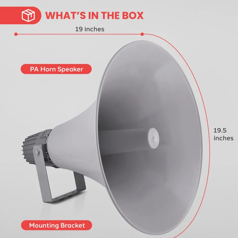 Indoor/Outdoor PA Horn Speaker 100W Loud Sound Aluminum Grey<Pyle Outlet