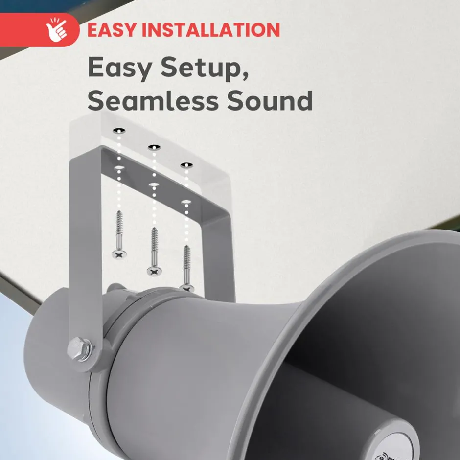 Indoor/Outdoor PA Horn Speaker 30W Loud Sound Aluminum Grey<Pyle Best