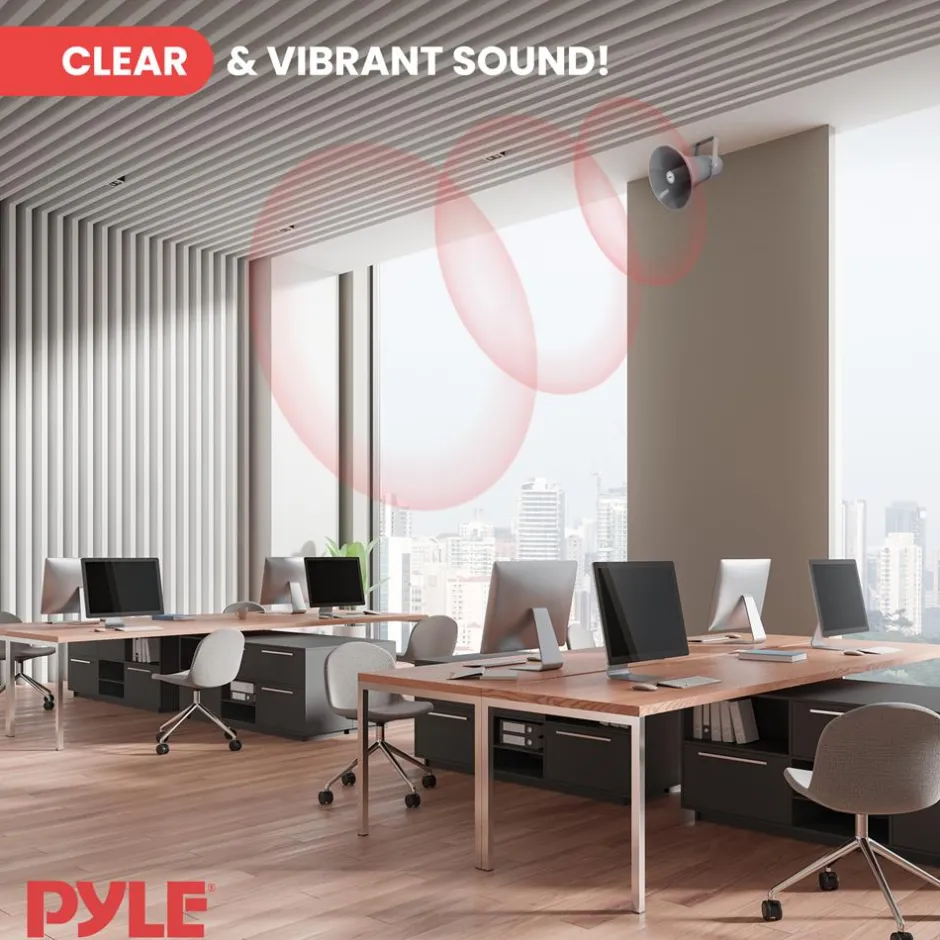Indoor/Outdoor PA Horn Speaker 30W Loud Sound Aluminum Grey<Pyle Best