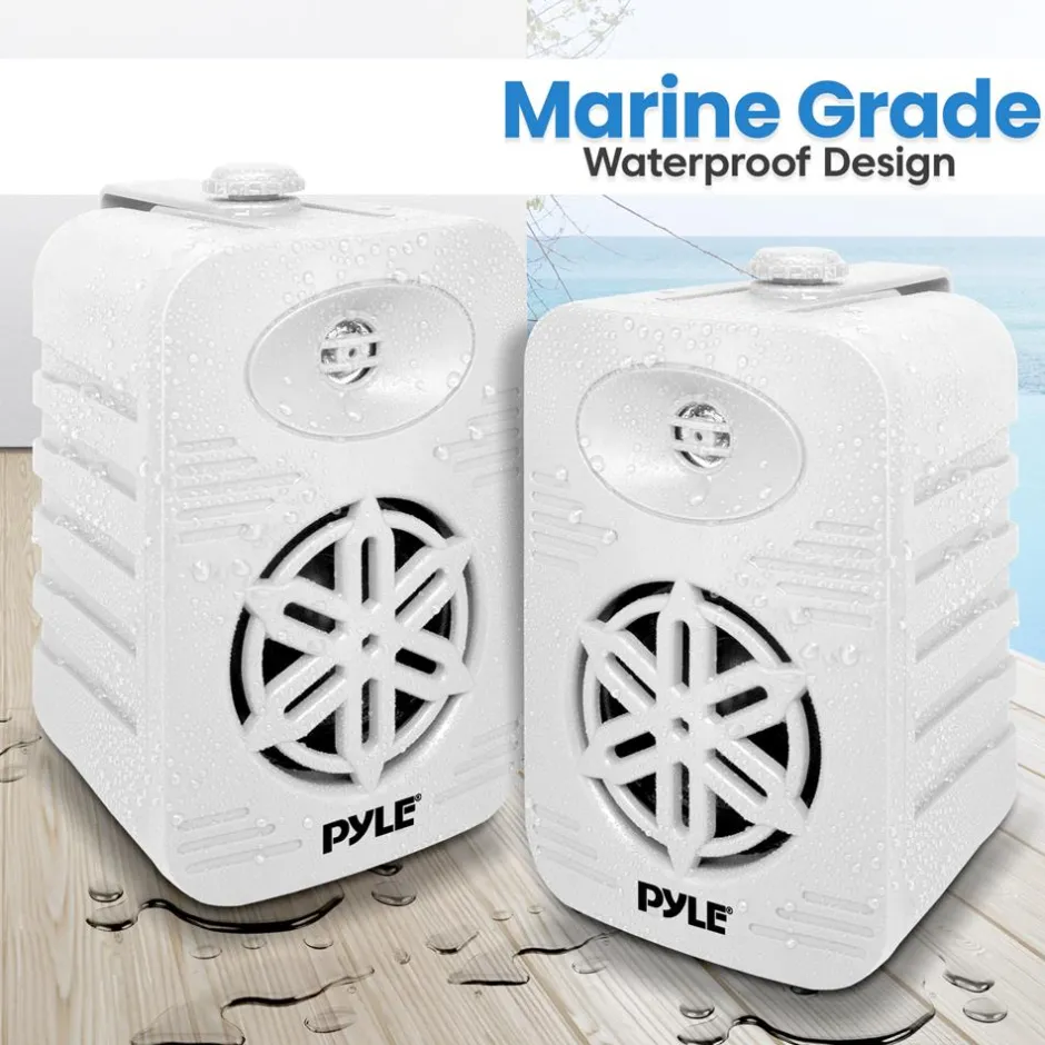 Indoor/Outdoor Speakers 300W Waterproof 4" 2-Way Polymer Tweeter White<Pyle