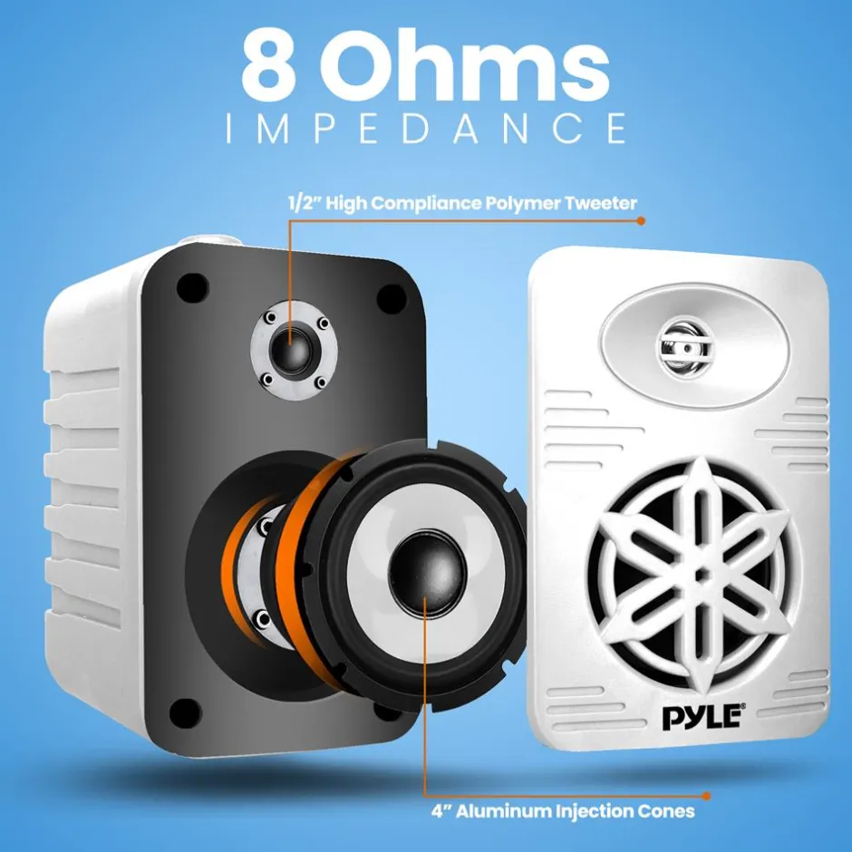 Indoor/Outdoor Speakers 300W Waterproof 4" 2-Way Polymer Tweeter White<Pyle