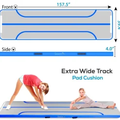 Inflatable Gymnastics Mat - Bouncy, Durable PVC, 13 Ft, Blue<SereneLife Best