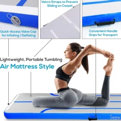 Inflatable Gymnastics Mat - Bouncy, Durable PVC, 13 Ft, Blue<SereneLife Best