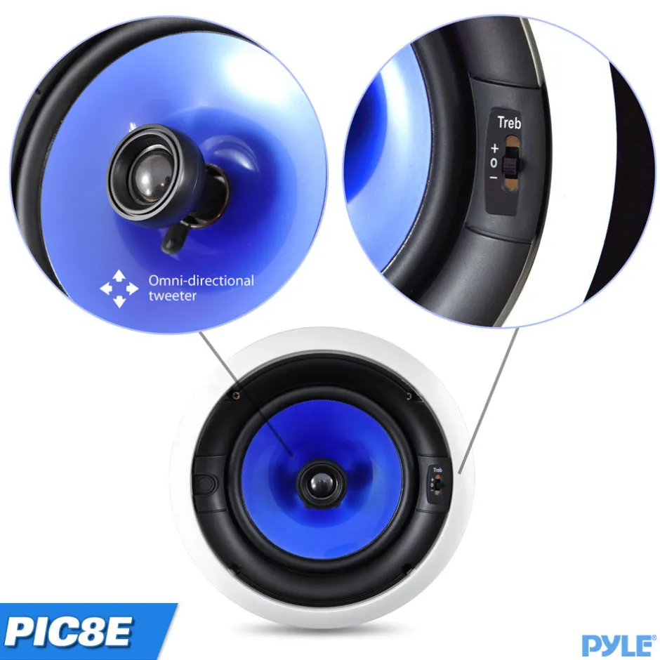 In-Wall Ceiling Speakers 300W Dual 8" Silk Tweeter Adjustable Treble<Pyle Hot