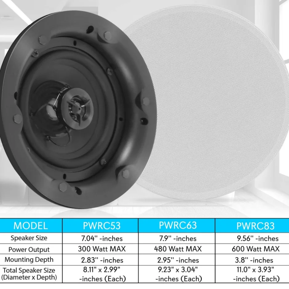 In-Wall/Ceiling Speakers Rich Bass 300W Magnetic Grill White<Pyle Outlet