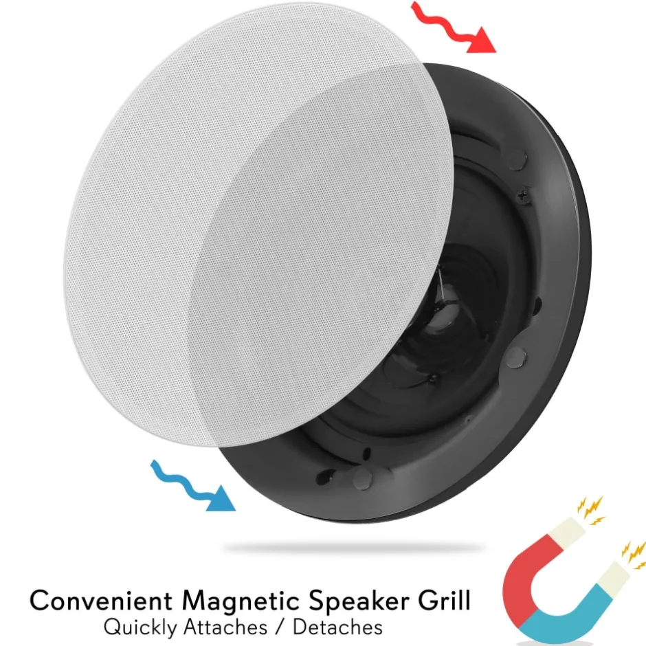 In-Wall/Ceiling Speakers Rich Bass 300W Magnetic Grill White<Pyle Outlet